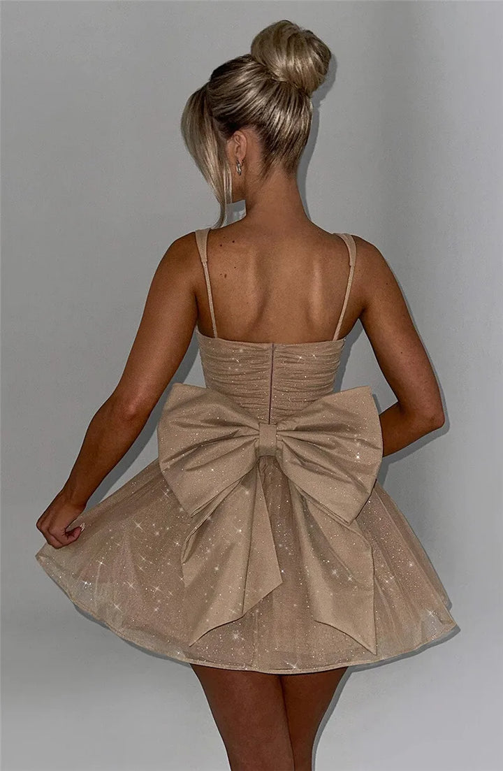 A-Line Ruffled Mini Sequin Dress with Bow Detail - Isabel