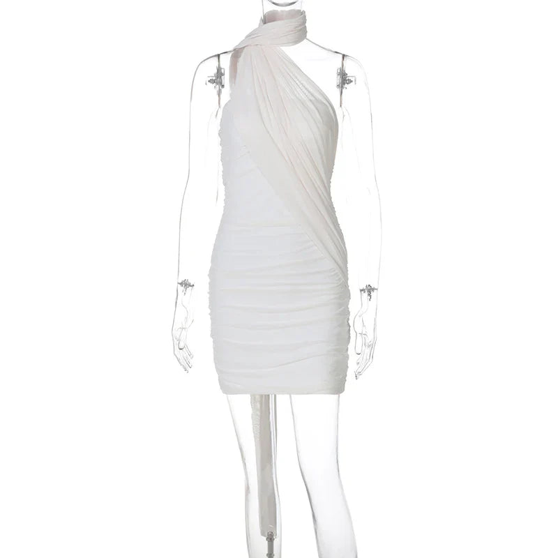 Mini Dress with Pleats and Scarf Detail - Kala