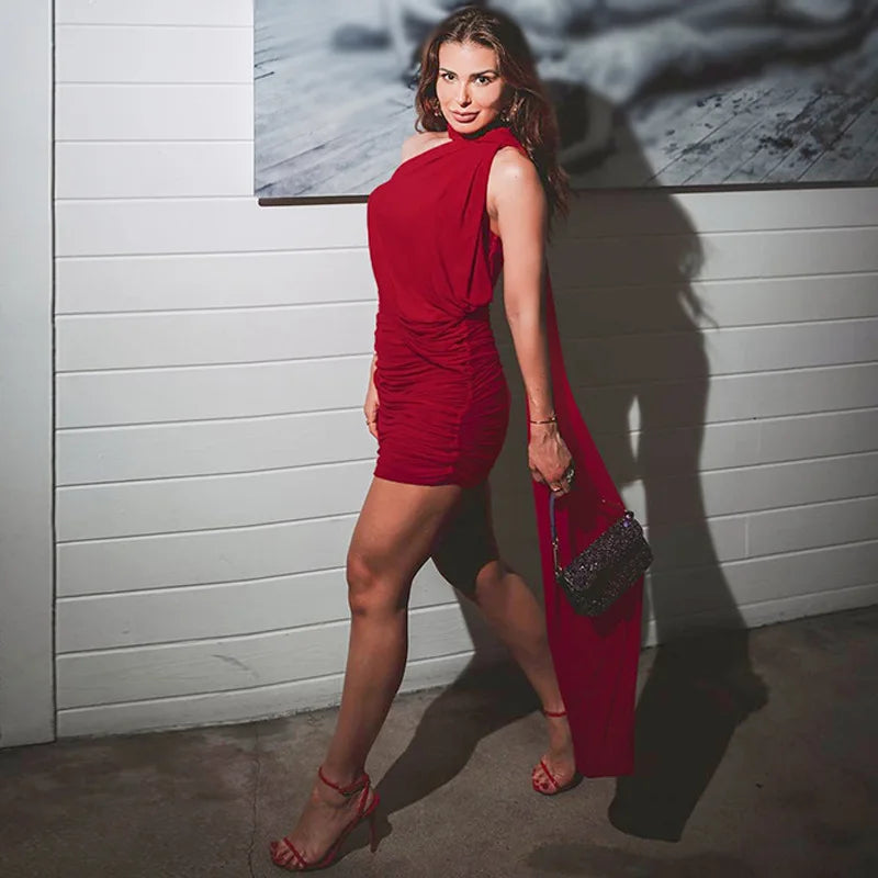 Mini Dress with Pleats and Scarf Detail - Kala
