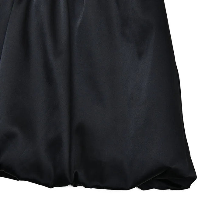 Balloon cut satin mini dress with corset design and lace cap sleeves - Miala