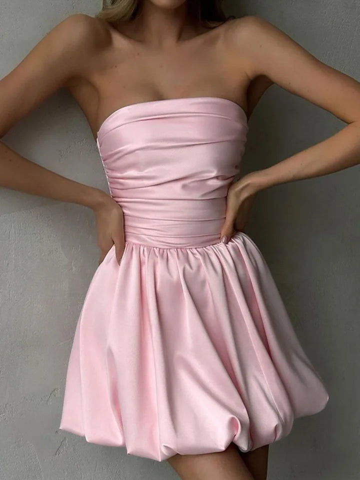 Balloon Cut Strapless Satin Mini Dress - Jimmy