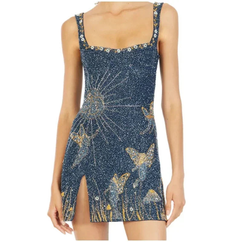 3D Print Sequin Mini Dress - Celine