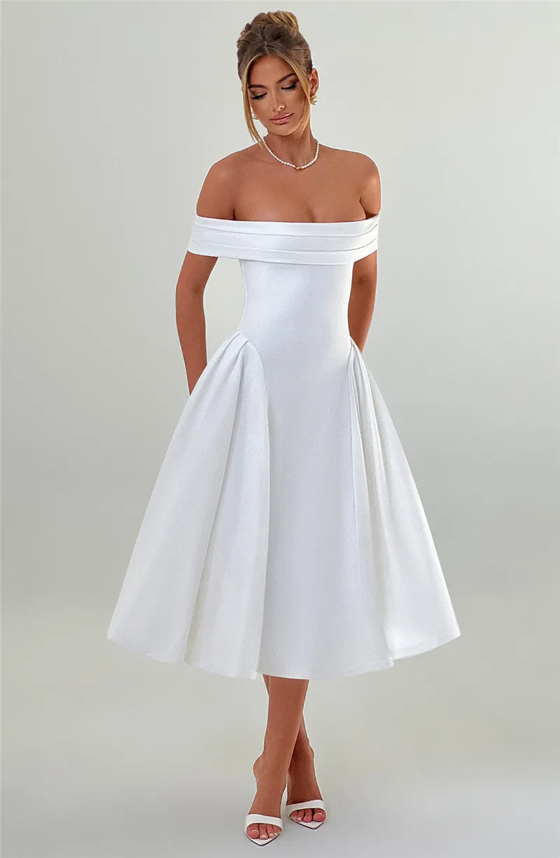 Off-Shoulder A-Line Midi Dress - Inbal