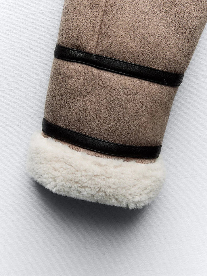 Short suede jacket with inner fur and leather belt decoration - Philip