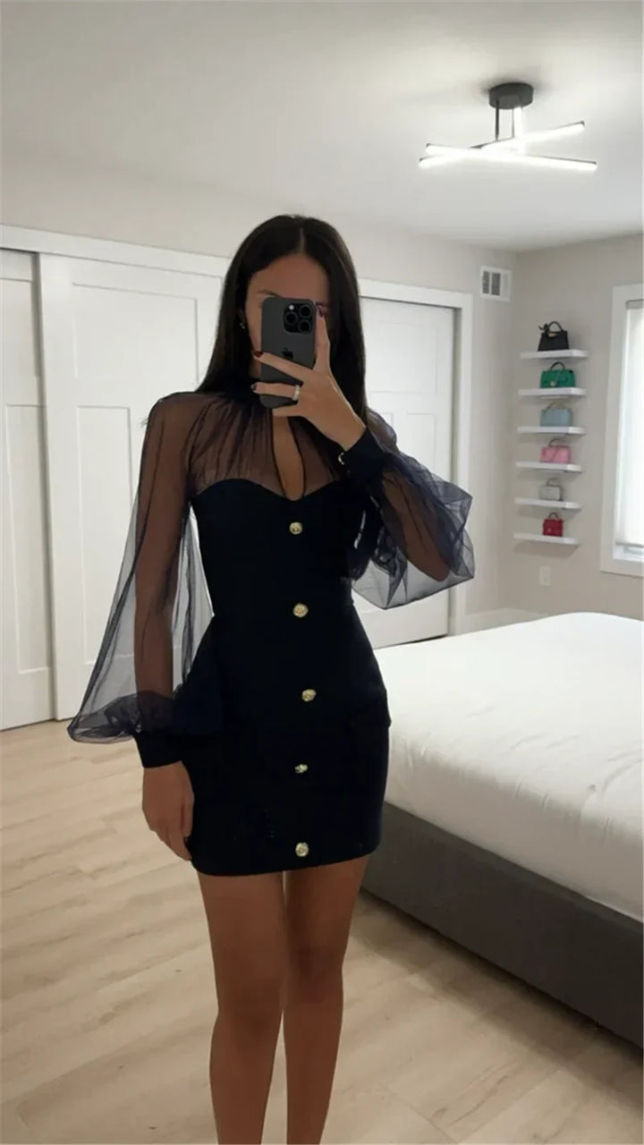 Fitted mini dress with tailored chiffon sleeves - Darwin