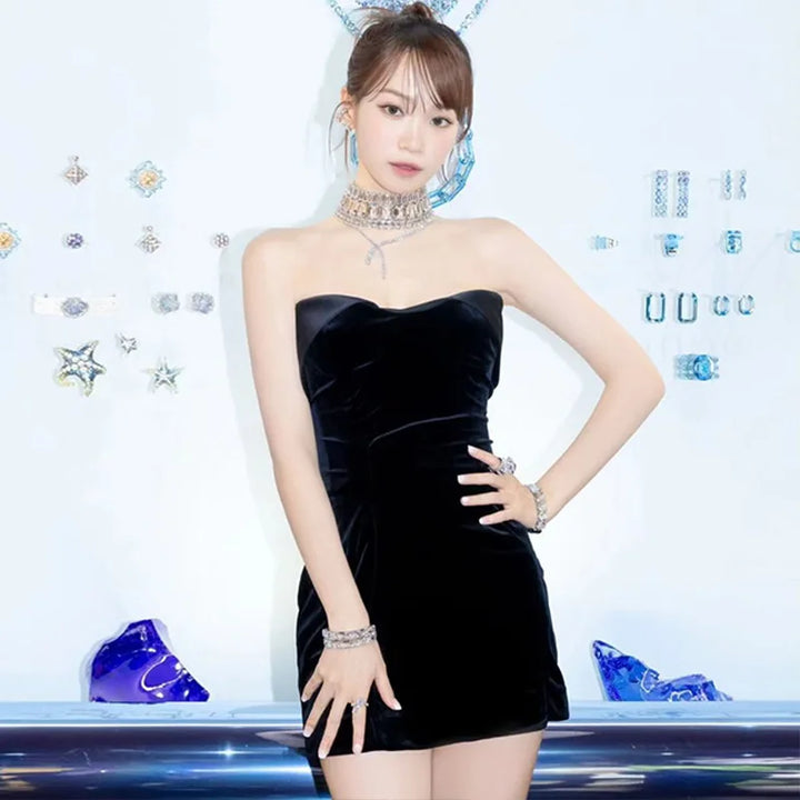Velvet Strapless Mini Dress - Dorin