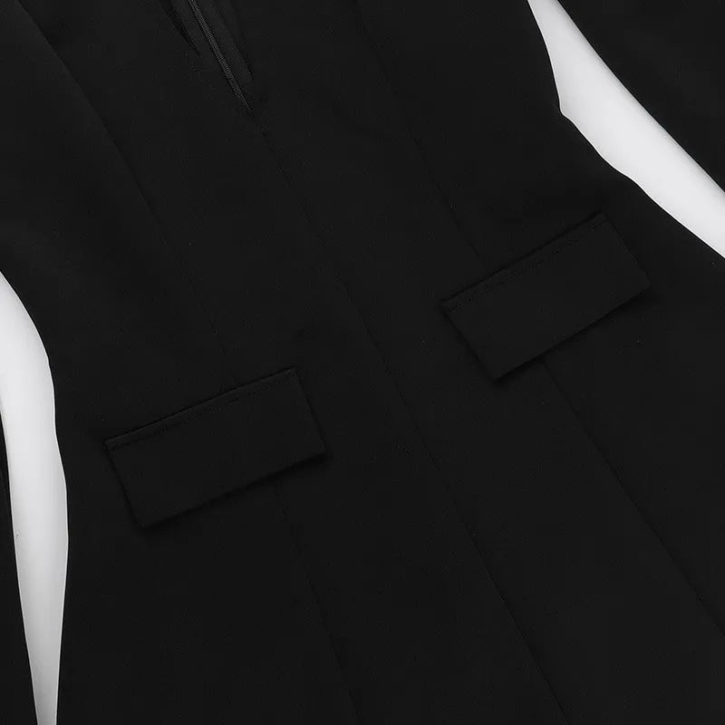 A-Line Mini Dress with Deep Neckline and Pocket Details - Bianca