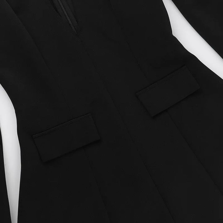 A-Line Mini Dress with Deep Neckline and Pocket Details - Bianca