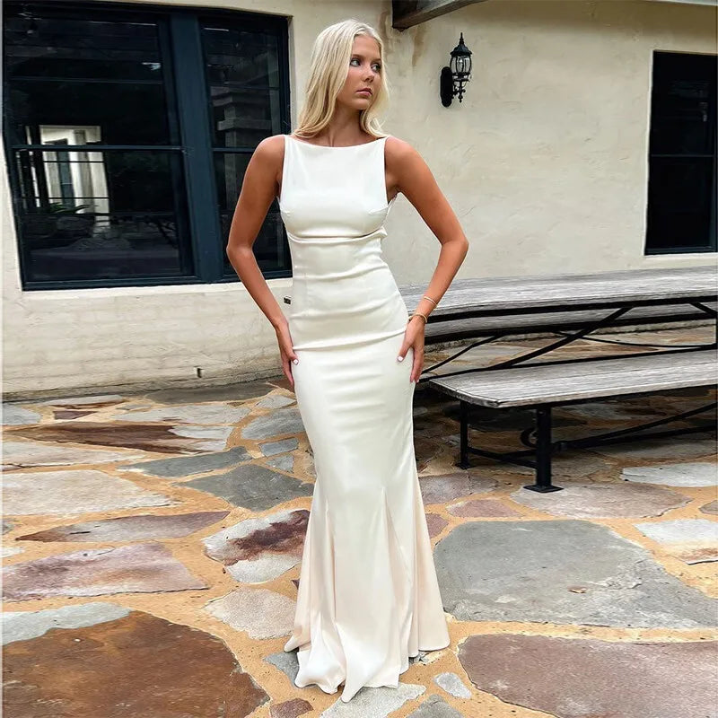 Maxi satin dress with open back - Rain