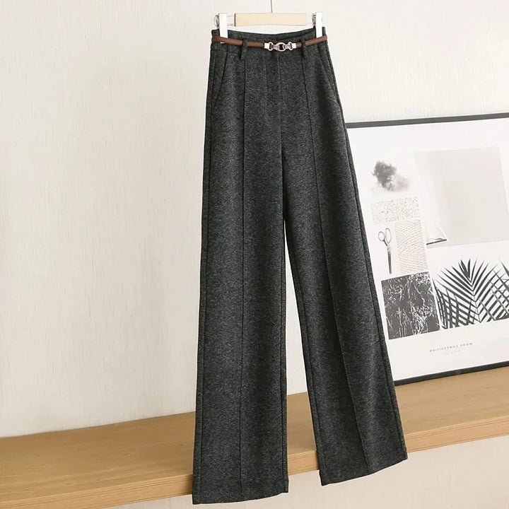 Tailored Wool Pants with Elegant Belt Detail