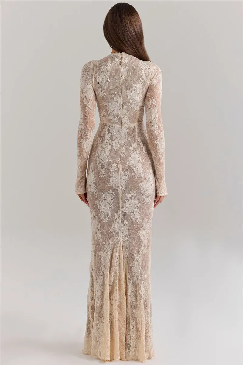 Modest maxi lace dress with opaque lining - Arbel