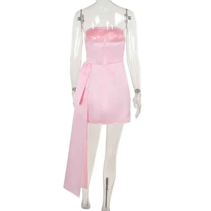 Strapless Satin Mini Dress with Train Detail - Maggie