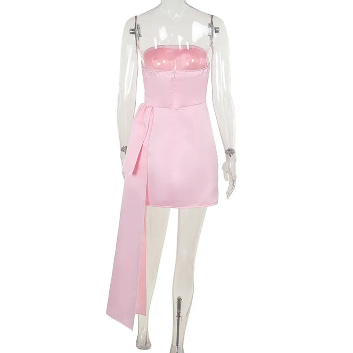 Strapless Satin Mini Dress with Train Detail - Maggie