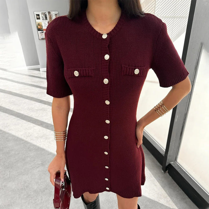 Knitted Mini Dress with Button Embellishment - Mary