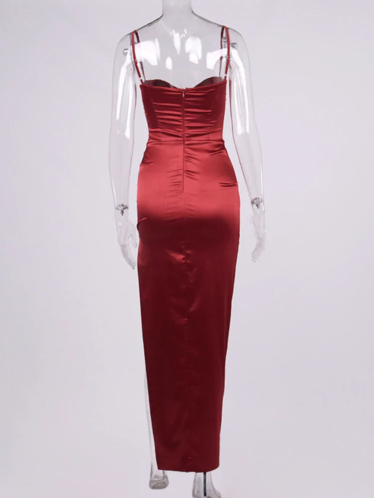 Elegant Satin Maxi Dress with Deep Slit - Venice