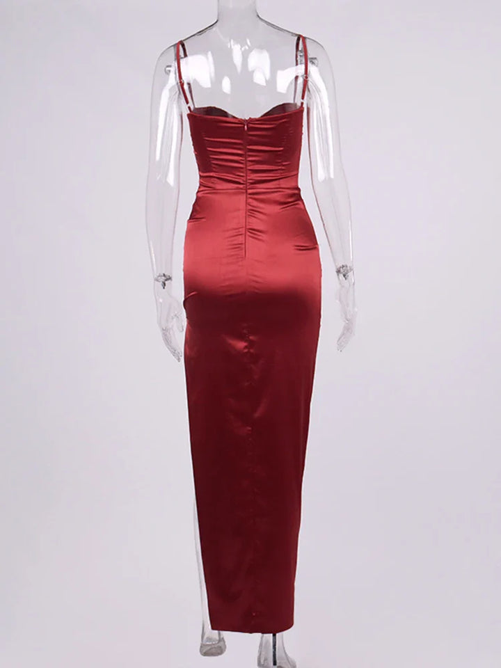Elegant Satin Maxi Dress with Deep Slit - Venice