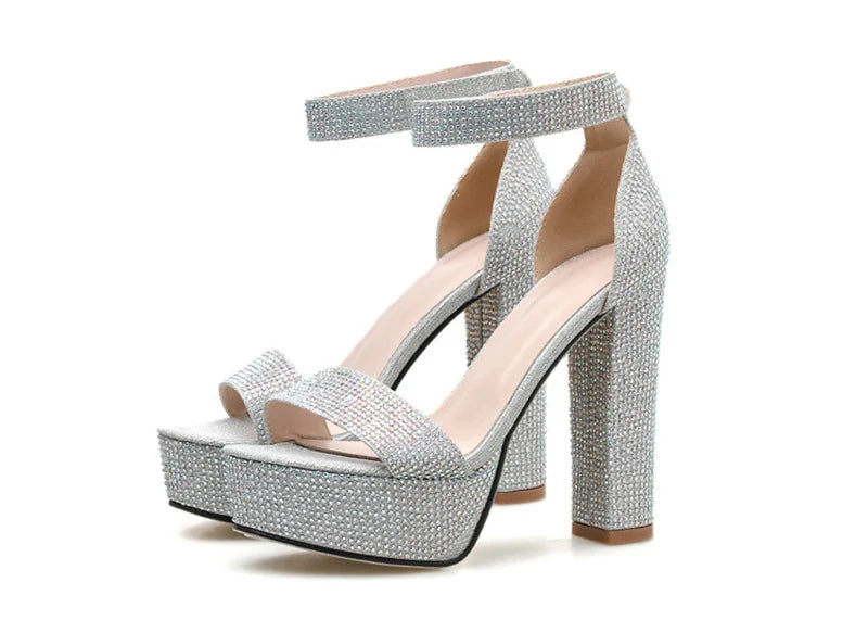 Platform Heel Sandals with Sparkling Sequin Decoration - Avril
