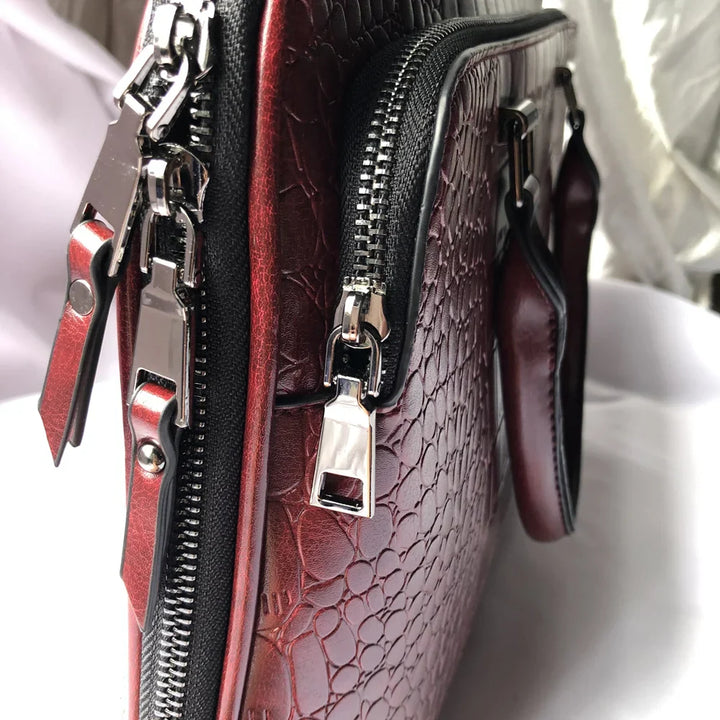 Leather bag with crocodile design