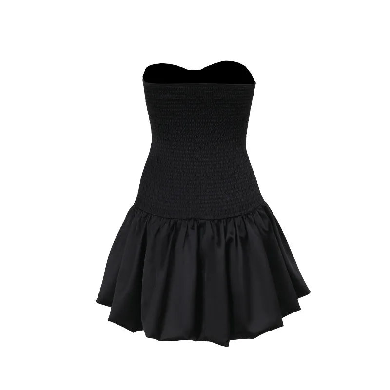Strapless Satin Mini Dress with Balloon Ruching Design - BELLEN
