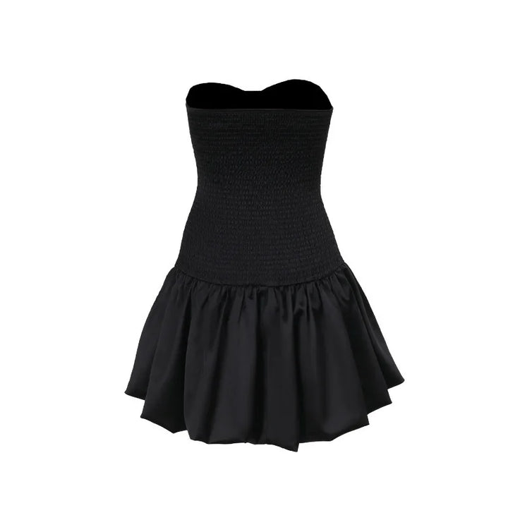 Strapless Satin Mini Dress with Balloon Ruching Design - BELLEN