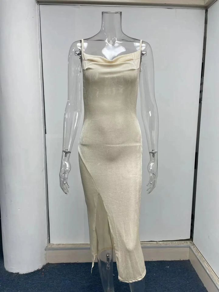 Summer midi knitted dress with slit decoration - Smile