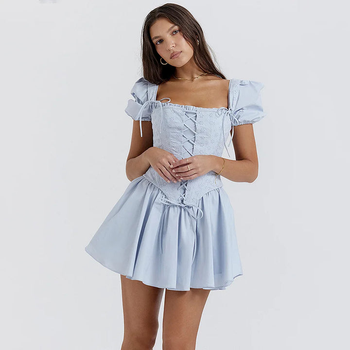 Country-style mini dress with corset design - Techelet