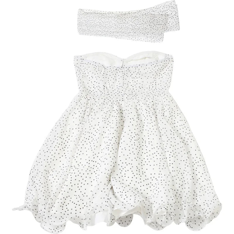 Mini Strapless Ruffle Dress with Corset Design, Polka Dot Detail and Matching Scarf - Milia