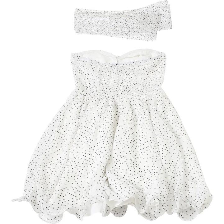 Mini Strapless Ruffle Dress with Corset Design, Polka Dot Detail and Matching Scarf - Milia