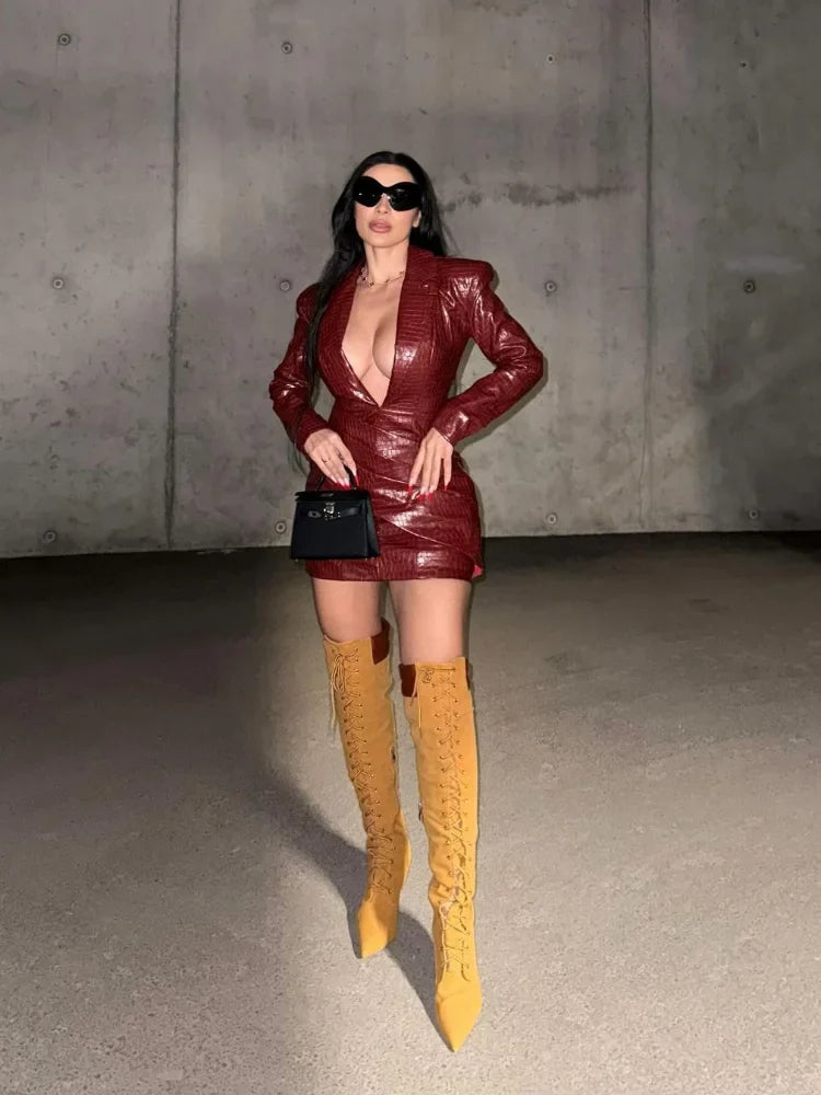 Faux Leather Mini Dress with Studded Design - Genevieve