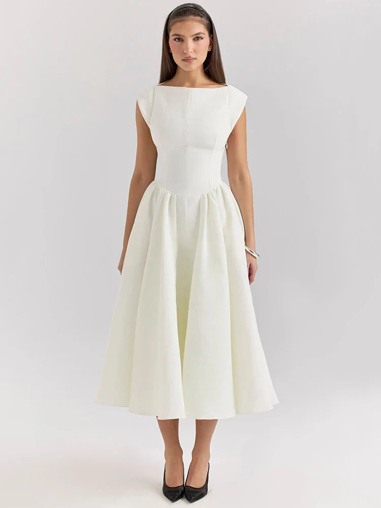 A-Line Midi Dress with Open Back - Rona Lee