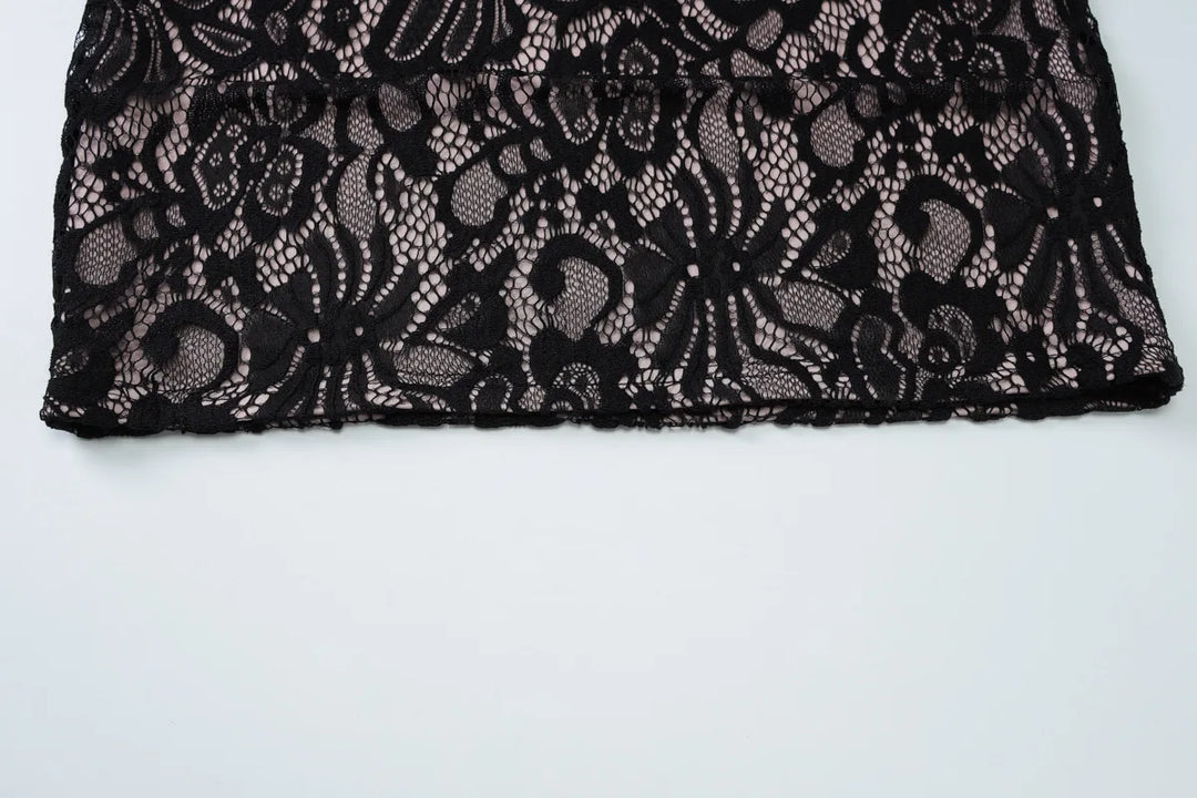 Lace mini dress with turtleneck collar and button decoration - Kimora