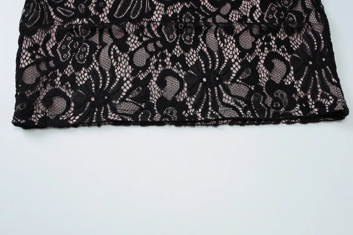 Lace mini dress with turtleneck collar and button decoration - Kimora