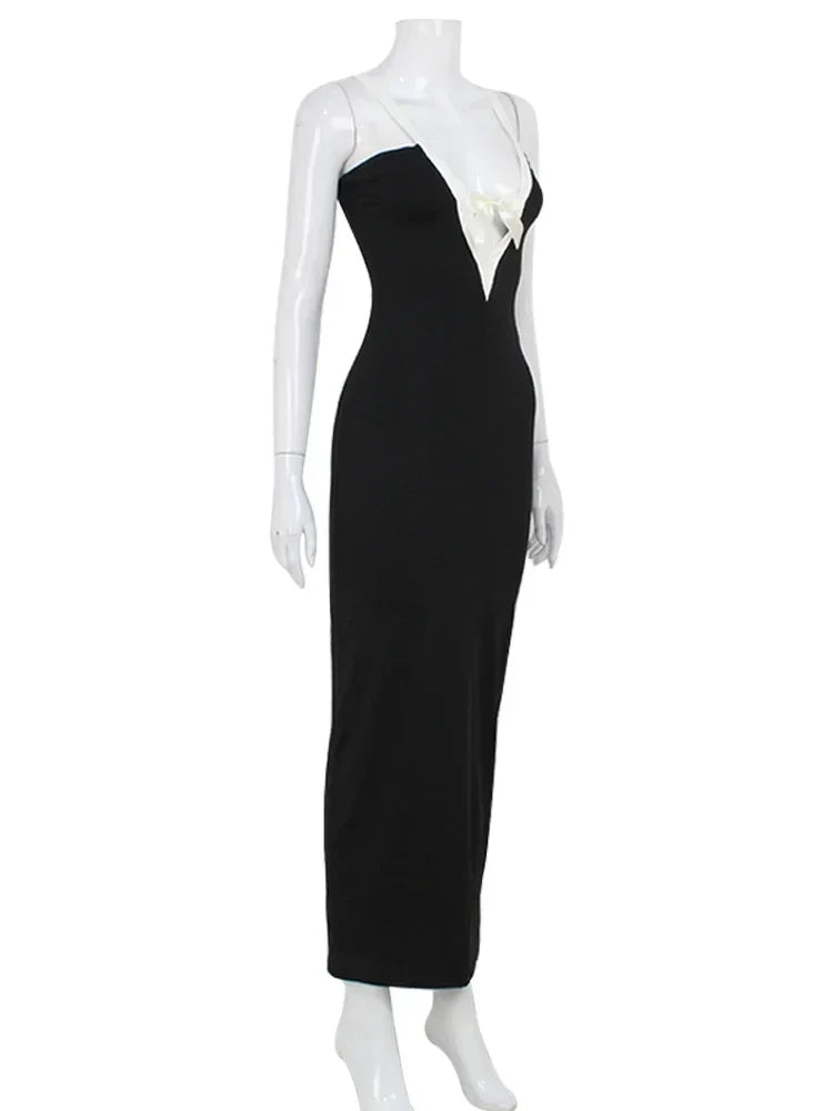 Maxi Dress with Satin Ribbon Tie Detail - Celine