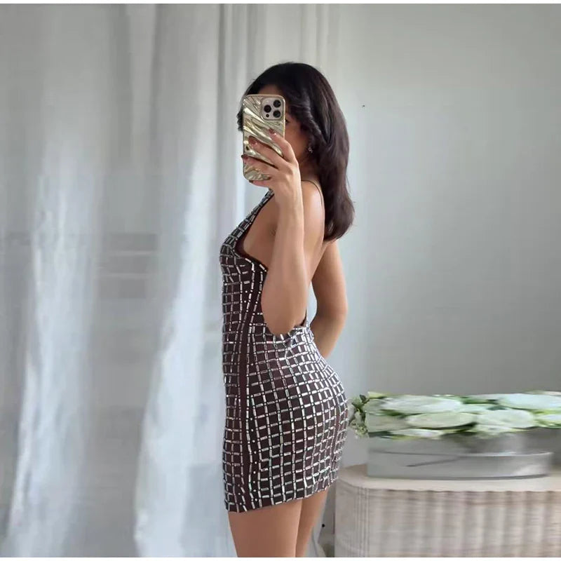 Strapless top / mini skirt / maxi dress / maxi dress with sparkling sequins design