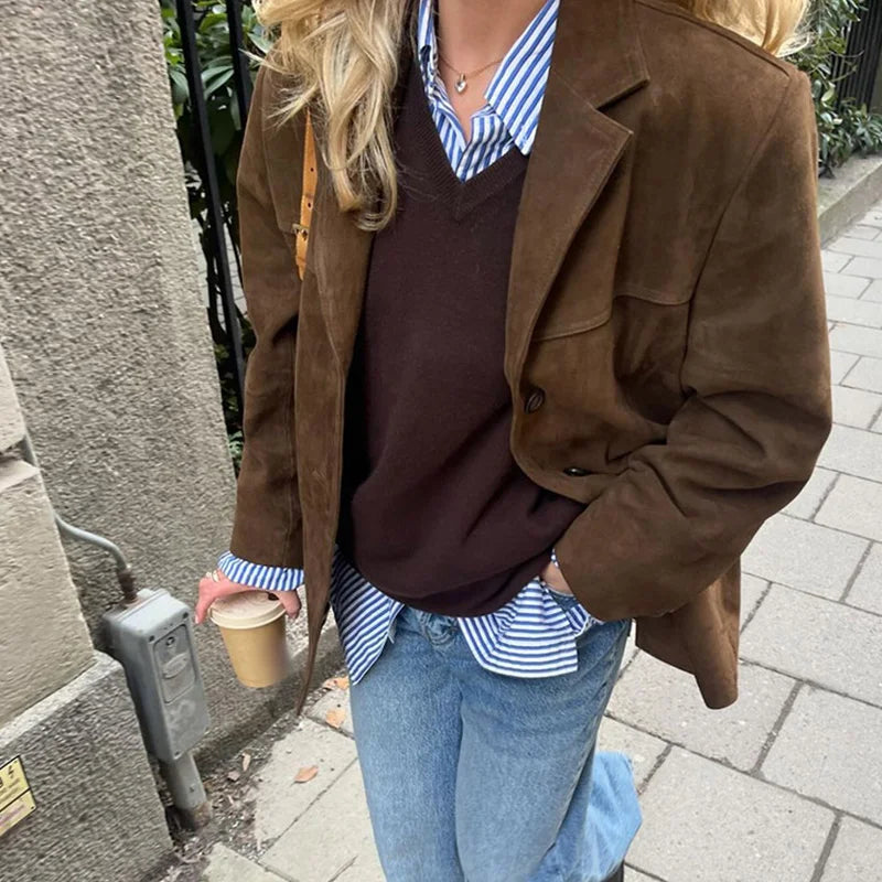 Suede Jacket with Button Details - Jale