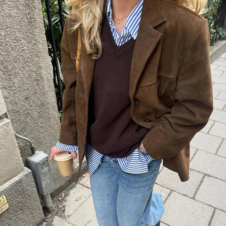 Suede Jacket with Button Details - Jale