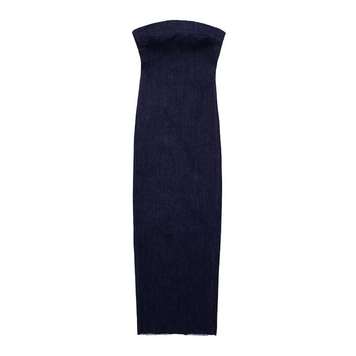 Fitted Strapless Denim Midi Dress - Richie