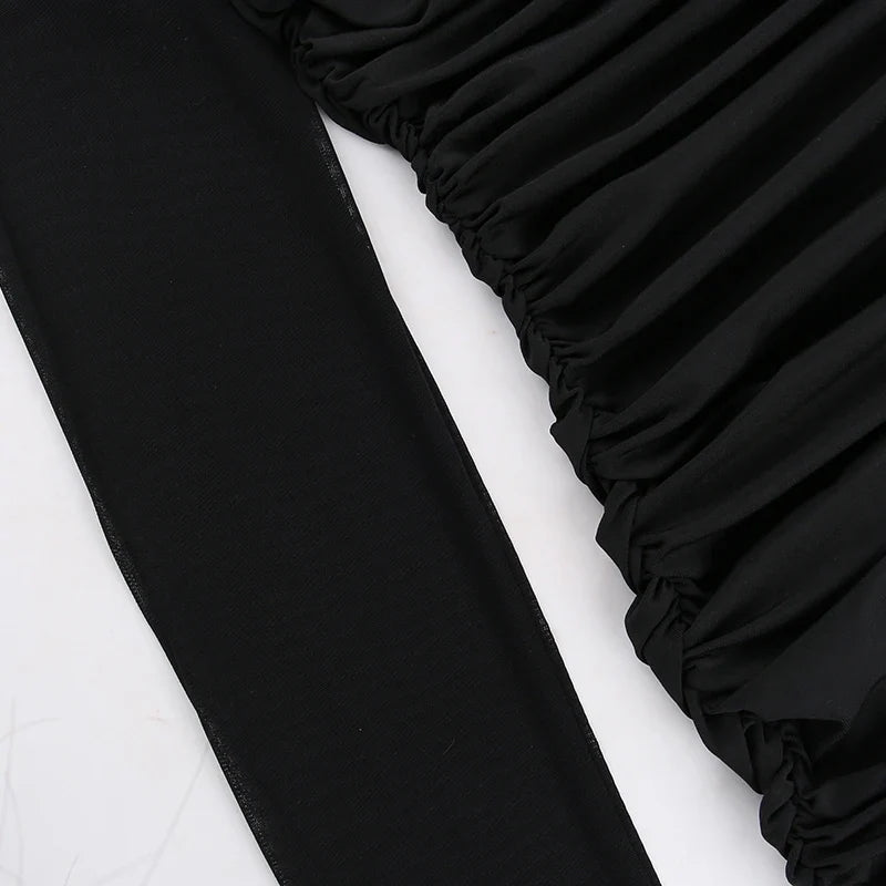 Fitted Ruched Mini Dress in Shaping Fabric with Flattering Mesh and Turtleneck Collar - Evelyn