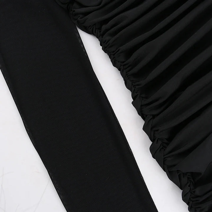 Fitted Ruched Mini Dress in Shaping Fabric with Flattering Mesh and Turtleneck Collar - Evelyn