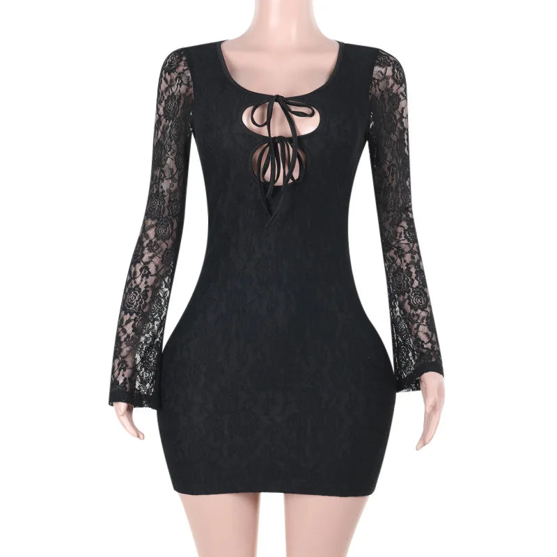 Lace Mini Dress with Tie Details - Lorial