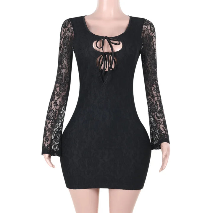 Lace Mini Dress with Tie Details - Lorial