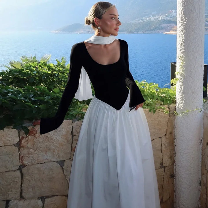 Maxi Dress with Scarf Decoration - NESSIA