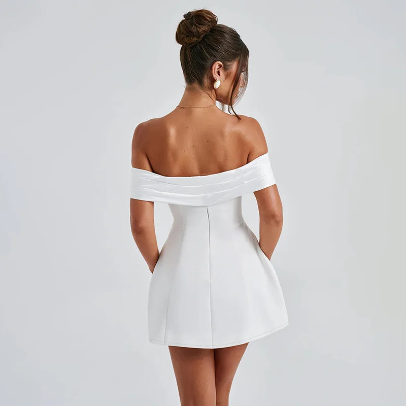 Mini dress with satin off-shoulder straps - Sia