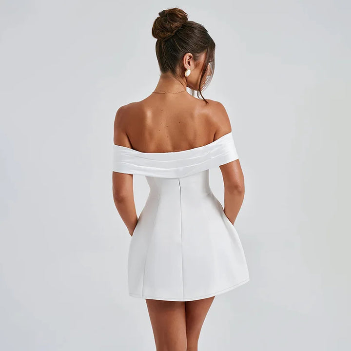 Mini dress with satin off-shoulder straps - Sia
