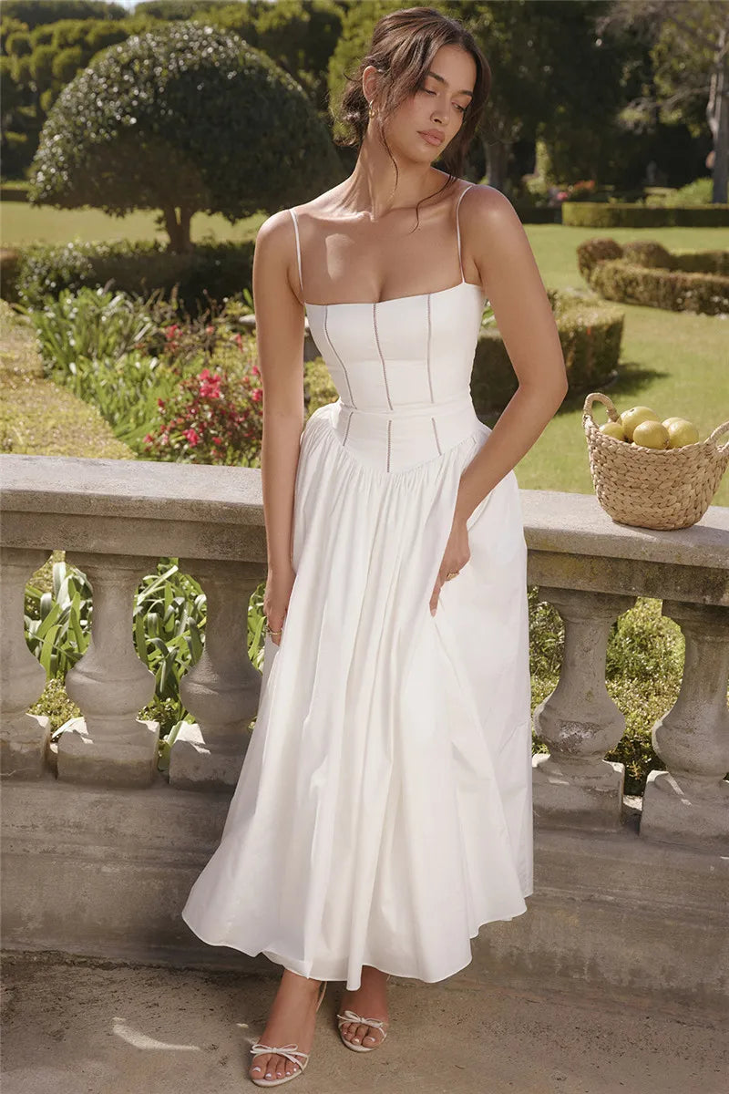 Country Style Maxi Dress with A-Line and Spaghetti Straps - Joelle