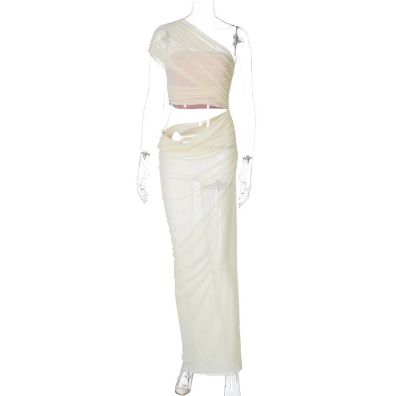 Asymmetric Chiffon Maxi Dress with Slit - Shi Lin
