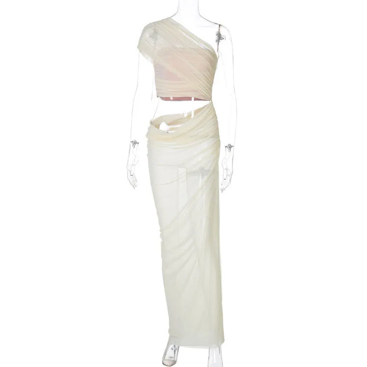 Asymmetric Chiffon Maxi Dress with Slit - Shi Lin