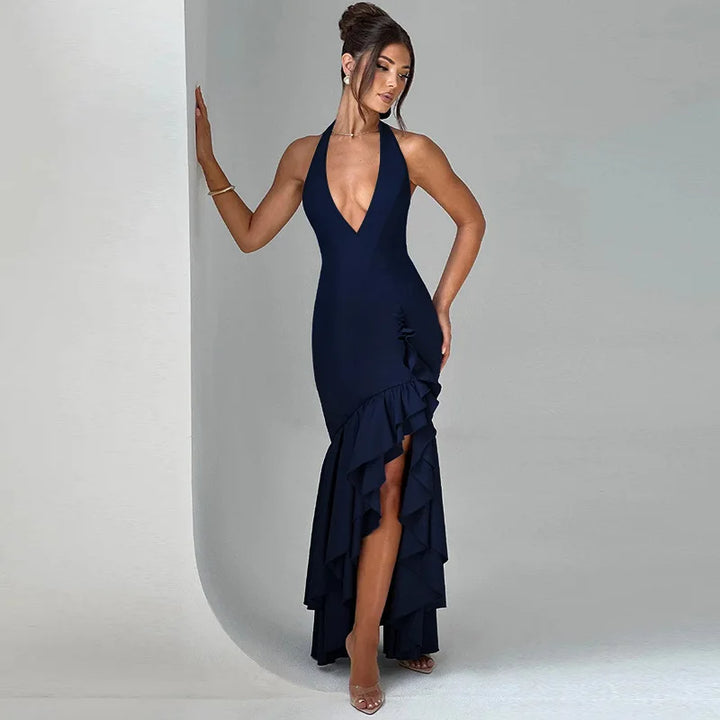 Maxi Dress with Ruffle and Open Back - Rosalina
