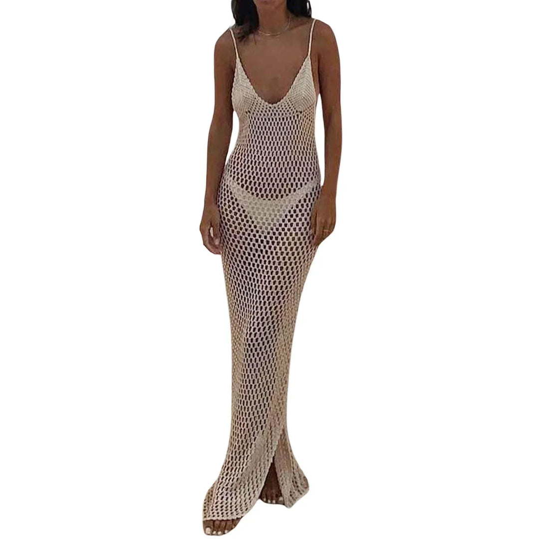 Mesh Maxi Beach Dress with Open Back - Capri