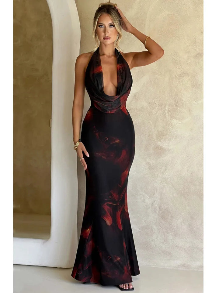 Maxi Dress with Dropped Collar and Open Back - Azariah